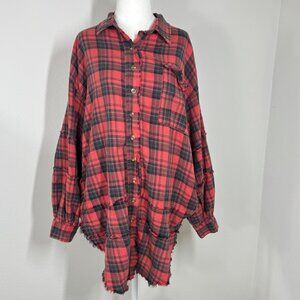 Easel Oversized Flannel Shirt Red Button Up Sz S Long Sleeve Tunic